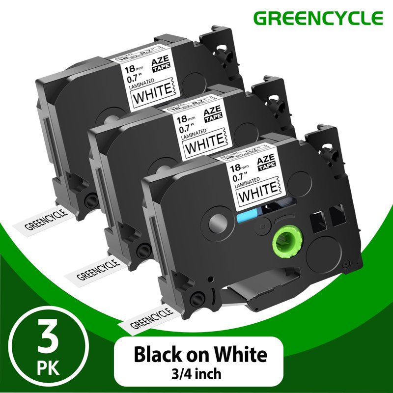 3 Pack Laminated Label Tape for Brother P-touch TZe-241 - Black on White, 18mm