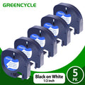 Compatible Label Maker Tape Refill 5 Pack for Dymo LetraTag - Black on White