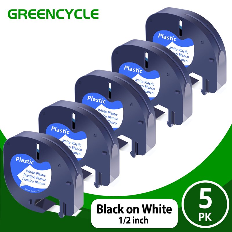 Compatible Label Maker Tape Refill 5 Pack for Dymo LetraTag - Black on White