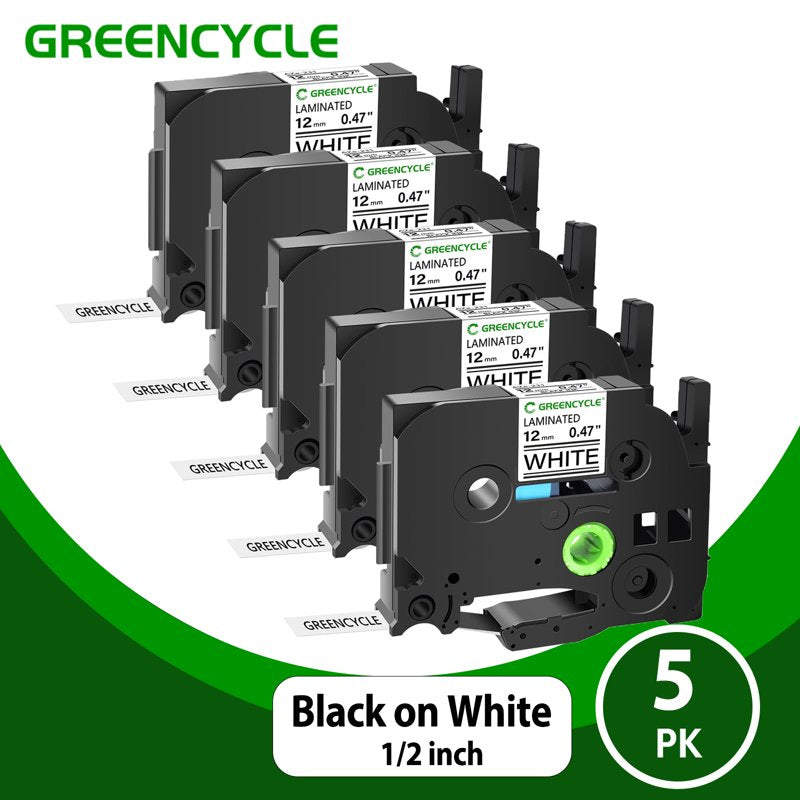 Black on White Laminated Label Tape 12mm x 8m for Brother P-touch