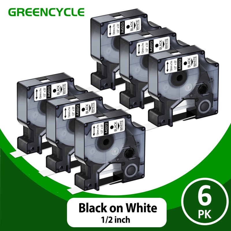 6 Pack Compatible Label Tape for Dymo D1 12mm Black on White Label Maker