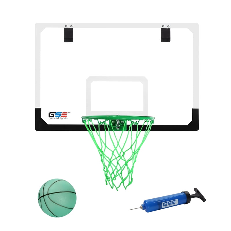Mini Over-The-Door Basketball Hoop Set with Ball & Pump - Glow in The Dark, Wall-Mounted for Home & Office