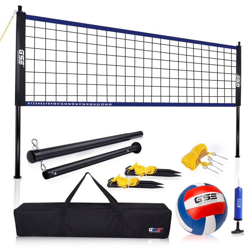 Portable Recreational Volleyball Set with Net, Poles, Ball, Pump & Carry Bag