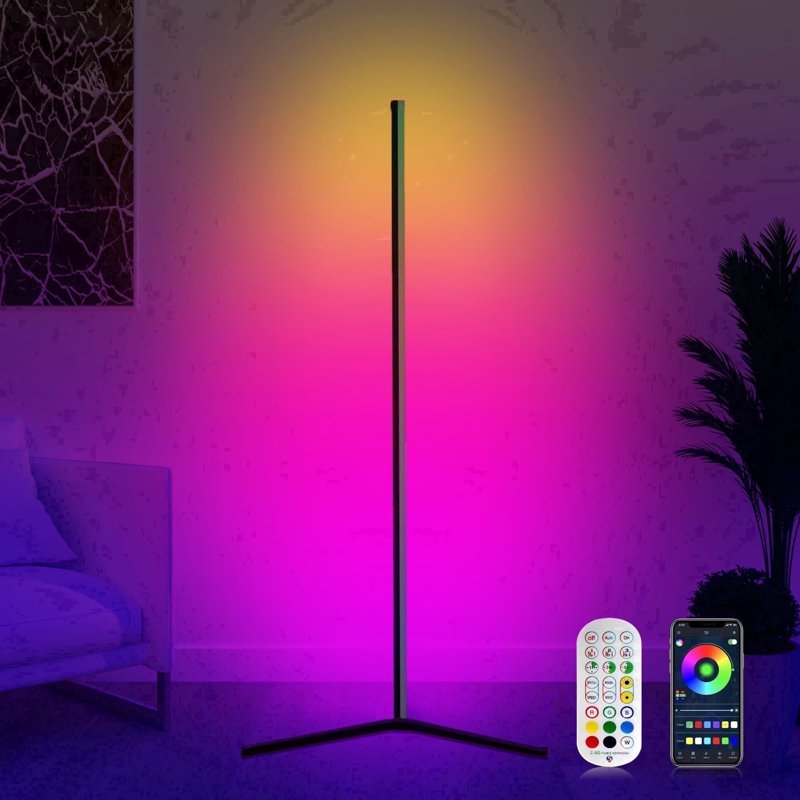 Modern LED Floor Lamp with Music Sync & App Remote Control - Energy Saving Corner Light for Living Room