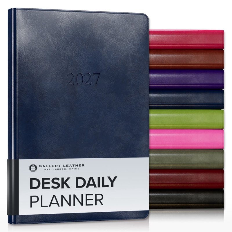 Leather Daily Planner 2027 - 12-Month Organizer & Notebook with Gold Edges