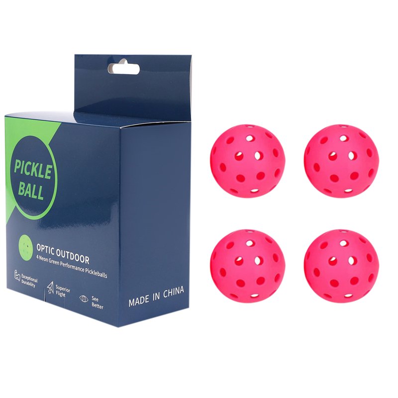 Hot Pink 4 Pack Pickleball Balls - 74mm, 40 Holes, Durable Outdoor/Indoor