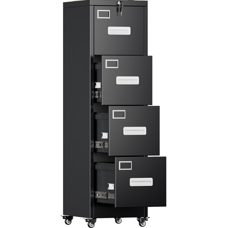 Vertical File Cabinet with 4 Locking Drawers and Wheels - Office & Home Storage Solution