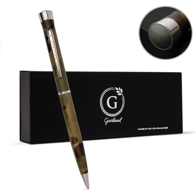 Garland Twist Metal Pen – USA Made Camouflage Chrome Finish, Refillable Gift Box