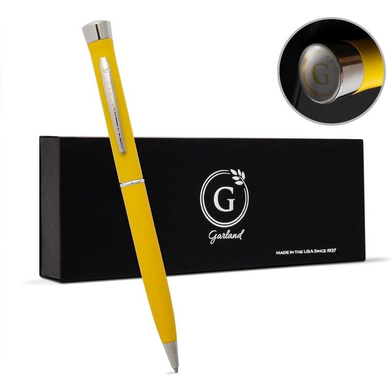 Garland Cerakote Twist Pen - Made in USA, Safety Yellow with Chrome, Refillable Gift Box