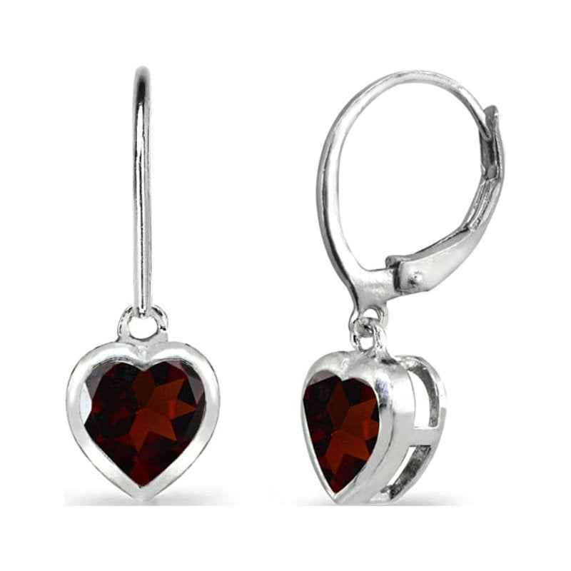 Sterling Silver Heart Bezel-Set Dangle Earrings with Garnet, Ruby, Amethyst & More