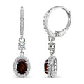 Sterling Silver Oval Halo Dangle Earrings with Gemstones for Women & Teens