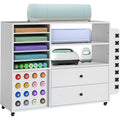 Craft Storage Cart with Vinyl Roll Holders and Large Drawers for Cricut Machines - White
