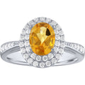 Sterling Silver Citrine and CZ Ring - Oval Halo Birthstone Jewelry