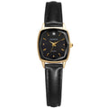 Geneva Ladies Black Strap Watch with Genuine Diamond Dial and Gold Tone Bezel