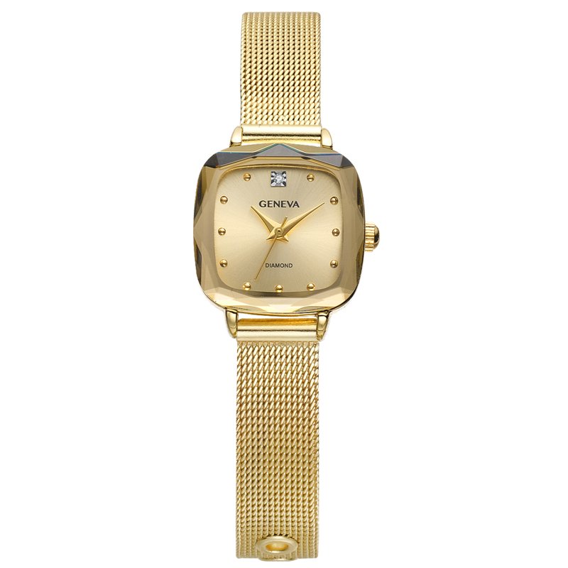 Geneva Ladies Gold Tone 22mm Diamond Bezel Mesh Watch - Elegant Gift