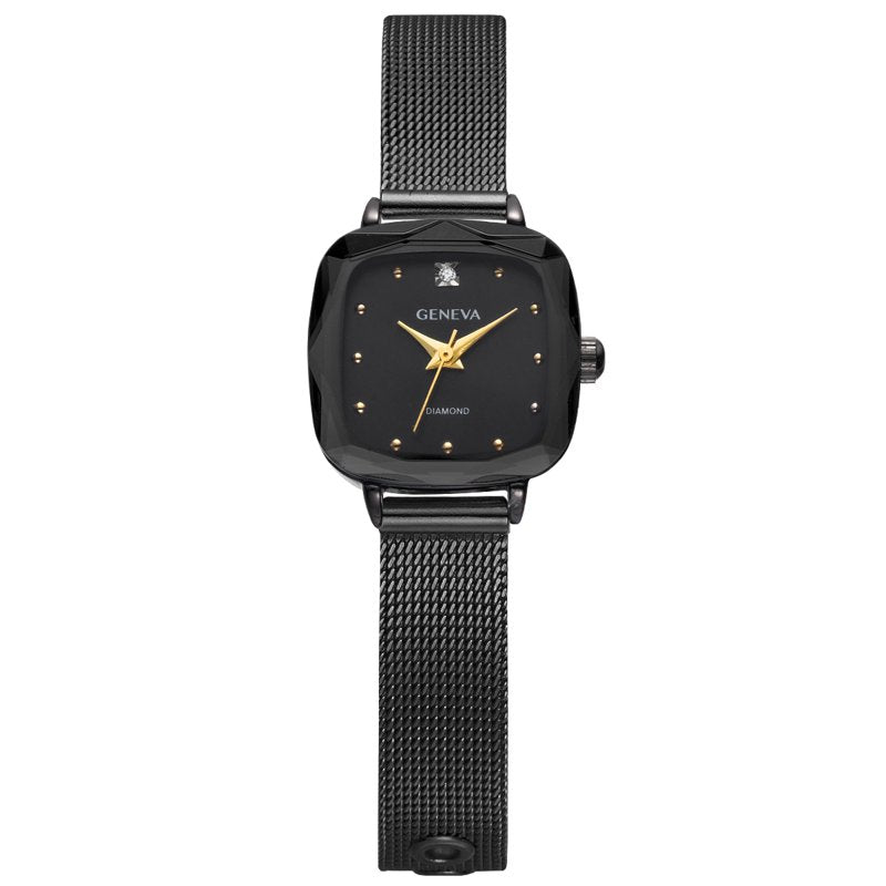 Geneva Ladies Gunmetal Tone Mesh Watch with Genuine Diamond Dial and Adjustable Band