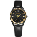 Geneva Ladies Gunmetal Watch with Diamond Faceted Bezel and Black Strap