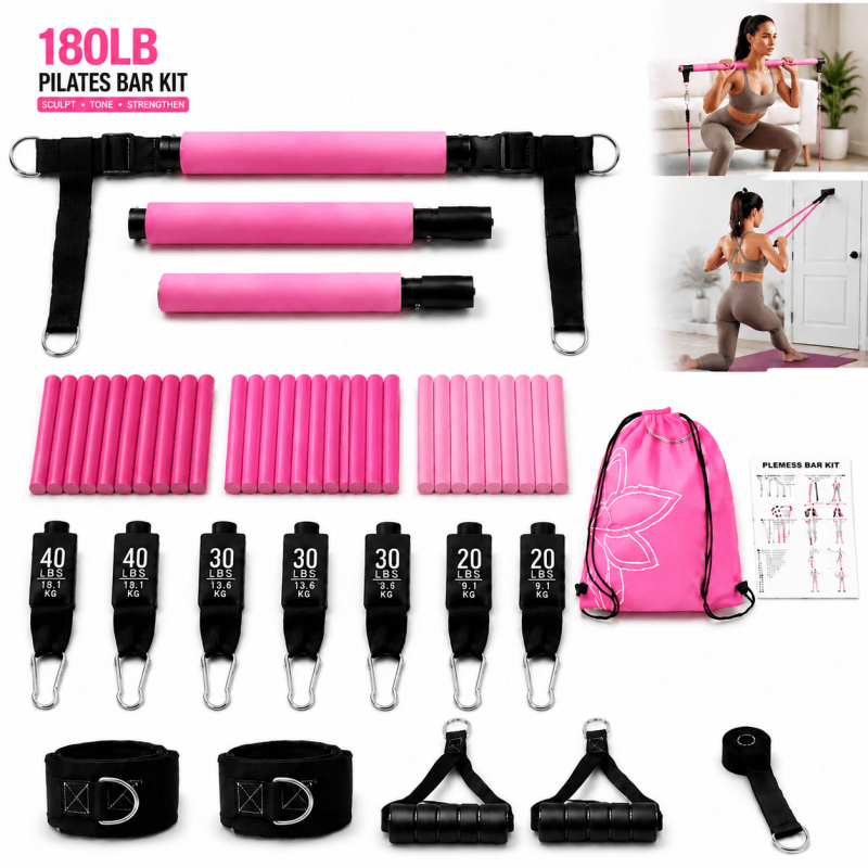 180Lb Pilates Bar Kit with Resistance Bands for Full Body Workout