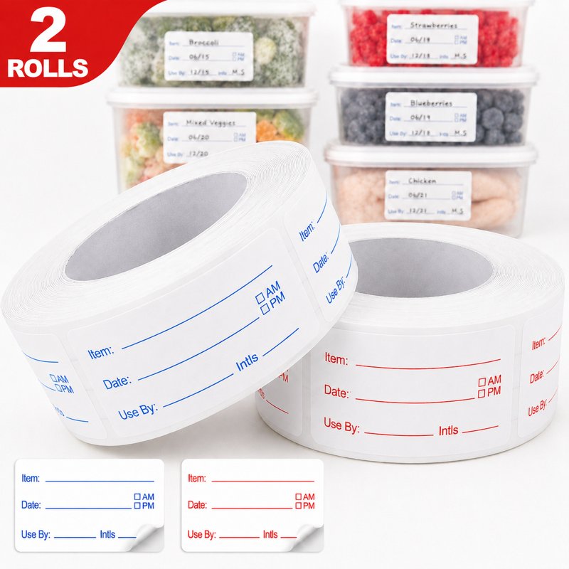 Removable Food Labels Stickers - 1000 Pieces, 1x2 Inch, Easy Write Food Organizer