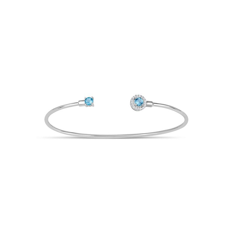 Blue Topaz Sterling Silver Halo Cuff Bangle - Rhodium-Plated Jewelry