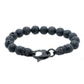 Men's Lava Stone Beaded Bracelet - Black Plated Stainless Steel, 8.5 Inches
