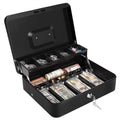 Heavy Duty Metal Cash Box with Lock and Coin Tray - 11.8x9.4x3.5 Inches
