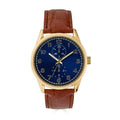 Men's Gold Tone Navy Dial Watch - 41mm Classic Leather Strap