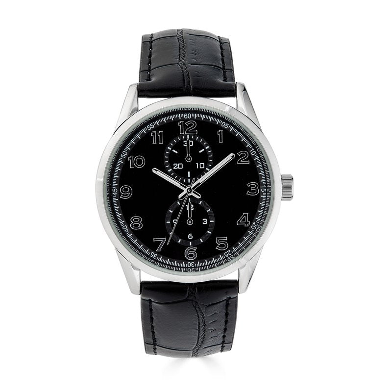 Men's Silver Tone Black Dial Watch - Easy Read Quartz Sport Watch