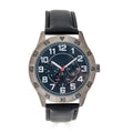 Men's Sport Watch with Gunmetal Bezel and Black Leather Strap