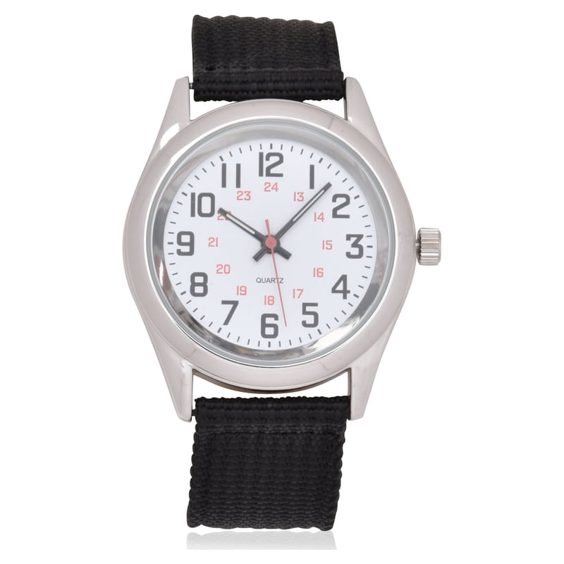 Unisex Analog Wristwatch with Silver Case and Black Sport Strap