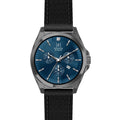 Men's Gunmetal Blue Dial Watch with Genuine Diamond Accent and Black Strap