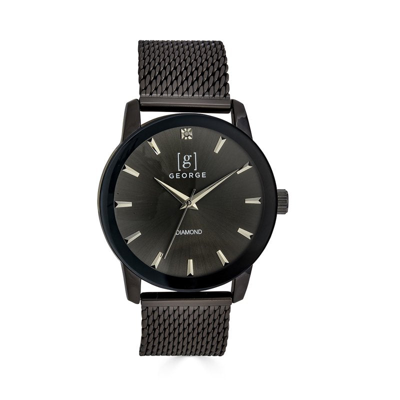 Men's Gunmetal 41mm Diamond-Accent Mesh Watch - Adjustable & Domed Glass
