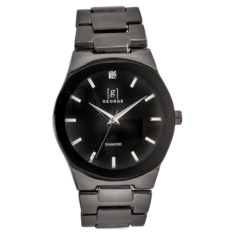 Men's 41mm Gunmetal Tone Diamond Dial Watch - Edge to Edge Bezel