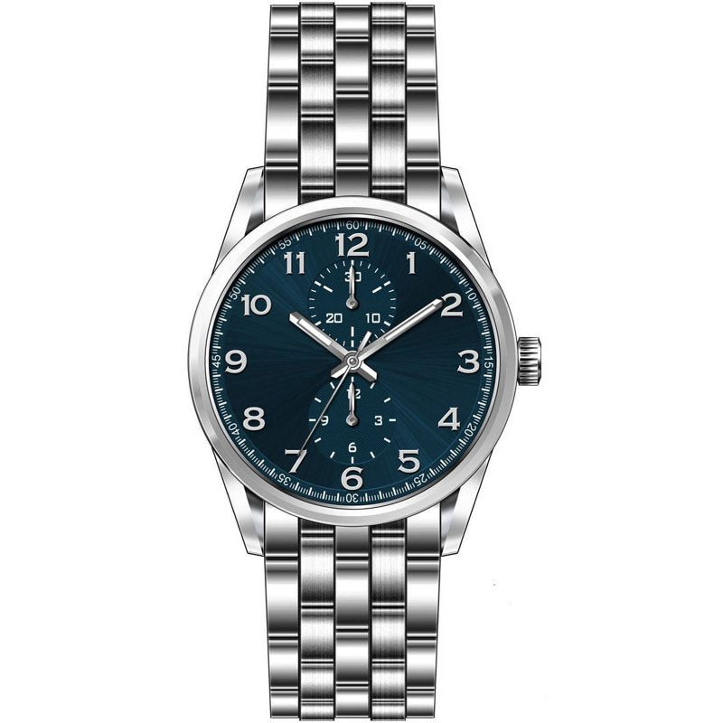 Men's 41mm Silver Tone Blue Dial Analog Watch - Easy Read, Quartz Movement