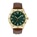 Men's Gold Tone Green Dial Watch with Brown Strap - Easy Read Classic Design