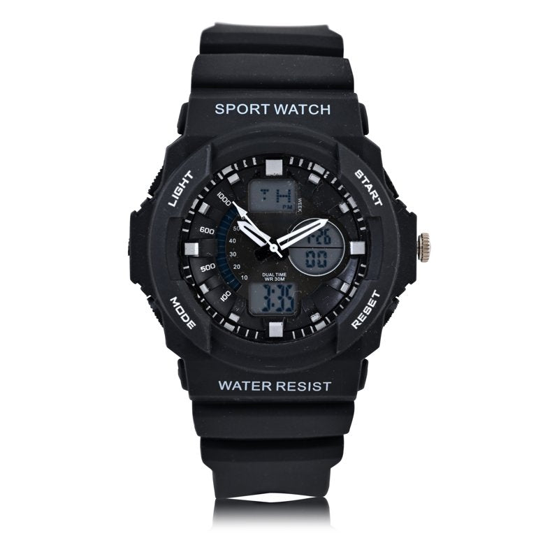 Men's Digital Analog Watch 52MM Black Round Case Silicone Strap