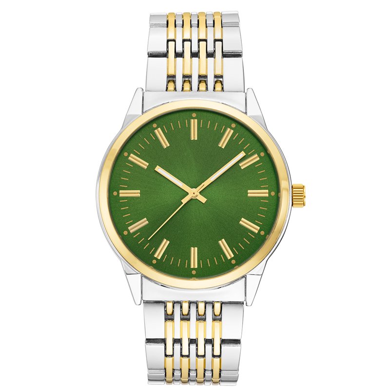 Men's Casual Green Metal Watch with Sunray Dial and Gold-Tone Bezel