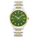 Men's Casual Green Metal Watch with Sunray Dial and Gold-Tone Bezel