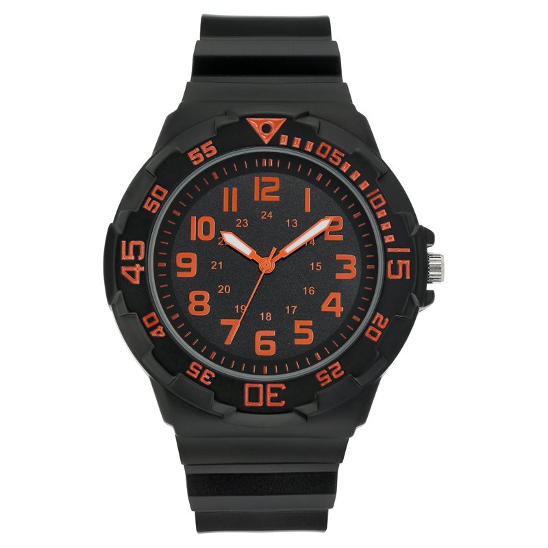 Men's Casual Watch with Orange Dial and Black Resin Band - Analog Quartz