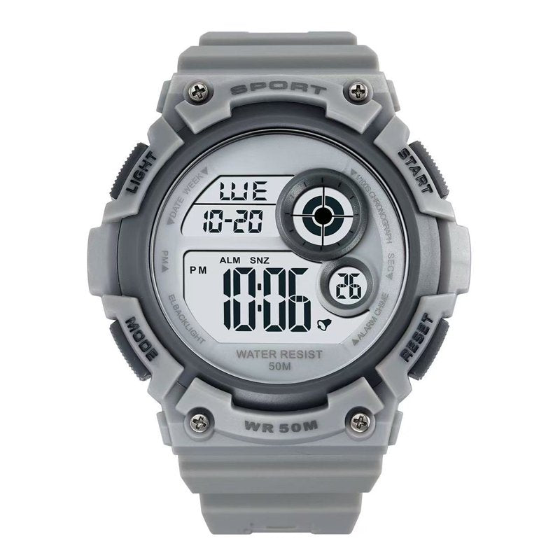 Men's Digital Sport Wristwatch with Plastic Strap, Water Resistant 50M