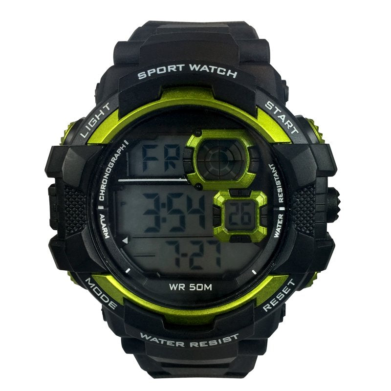 Digital Sport Wristwatch with Water Resistance and Neon Accents