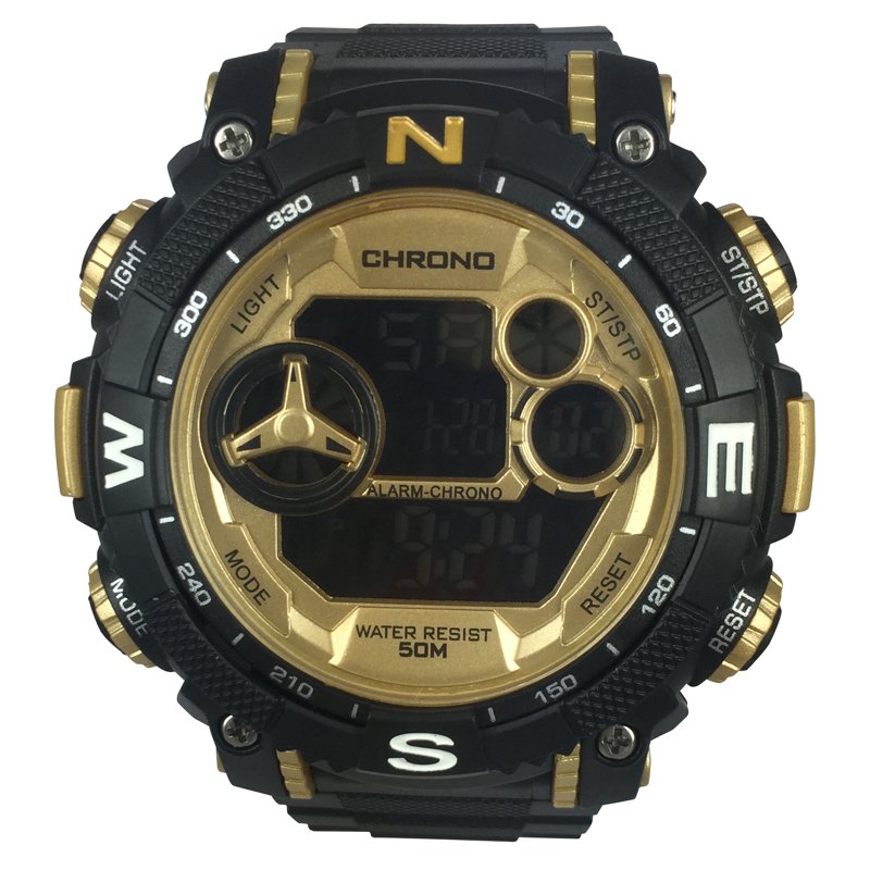 Digital Sport Wristwatch for Men with Plastic Strap and Water Resistance