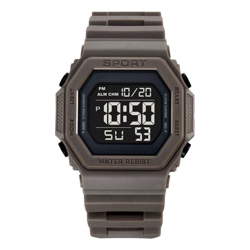 Men's Digital Sport Wristwatch with Plastic Strap, Water Resistant 50m