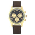 Men's Gold Round Case Watch with Brown Strap - Analog Faux Eye Dial