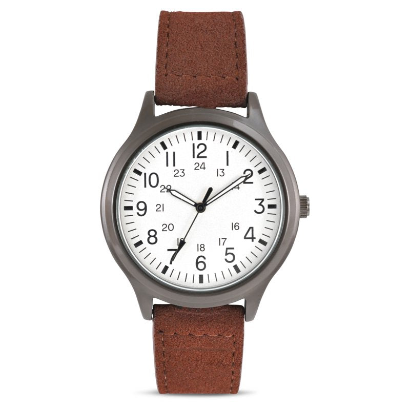 George Men's Gunmetal Round Case Watch with Easy Read Dial & Brown Leather Strap 44MM