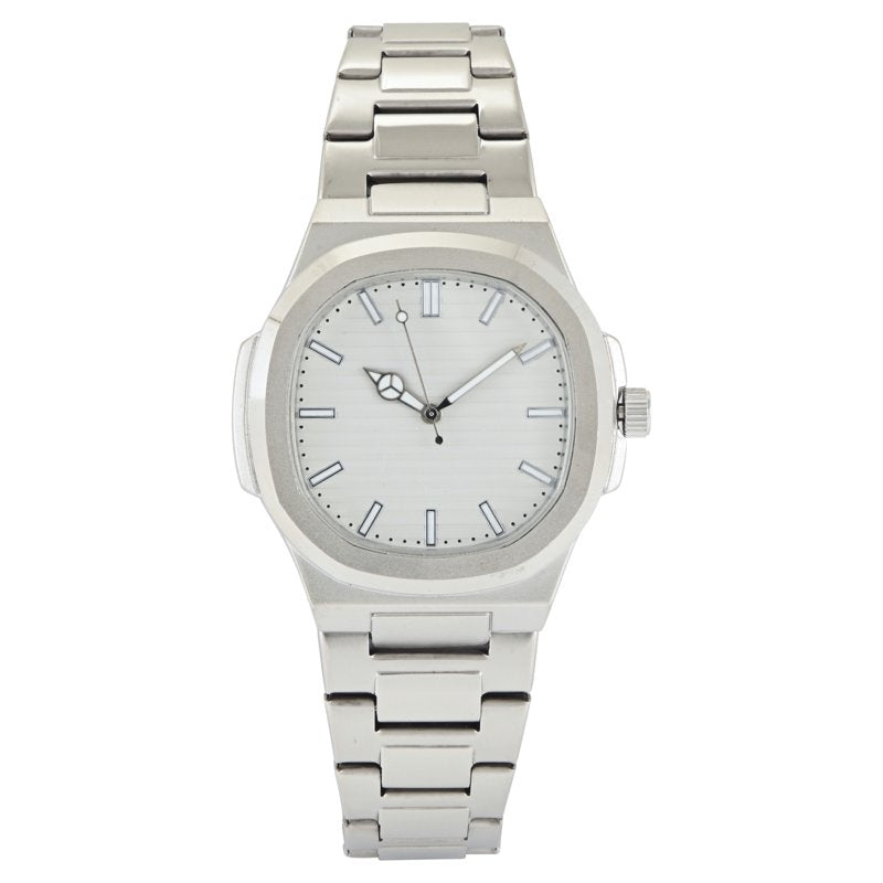 Men's Silver Square Watch with Matte Bracelet - Casual Dress Watch