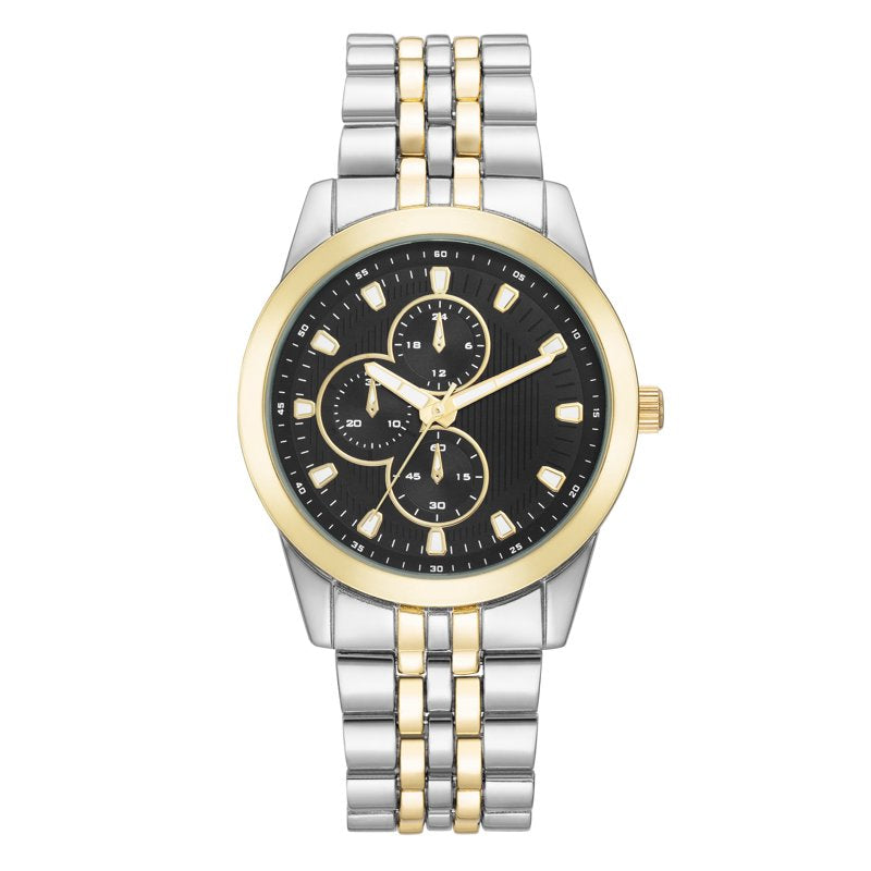 Men's Two-Tone Bracelet Wristwatch with Black Dial - Silver & Gold Finish