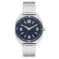 Men's Silver-Tone Expansion Strap Wristwatch with Blue Dial