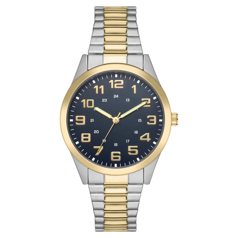 Men's Quartz Watch with Blue Dial & 2-Tone Silver Gold Band - 40mm Case