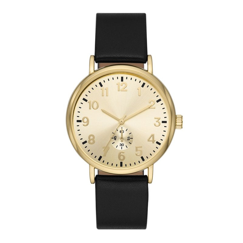 Men's Gold Tone Watch with Champagne Dial and Black Vegan Leather Band